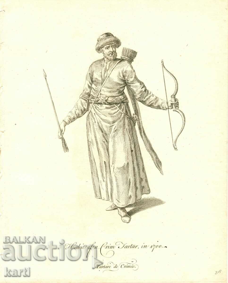 OLD ENGRAVING - 1757 - CRIMEAN TATAR - COSTUME - ORIGINAL