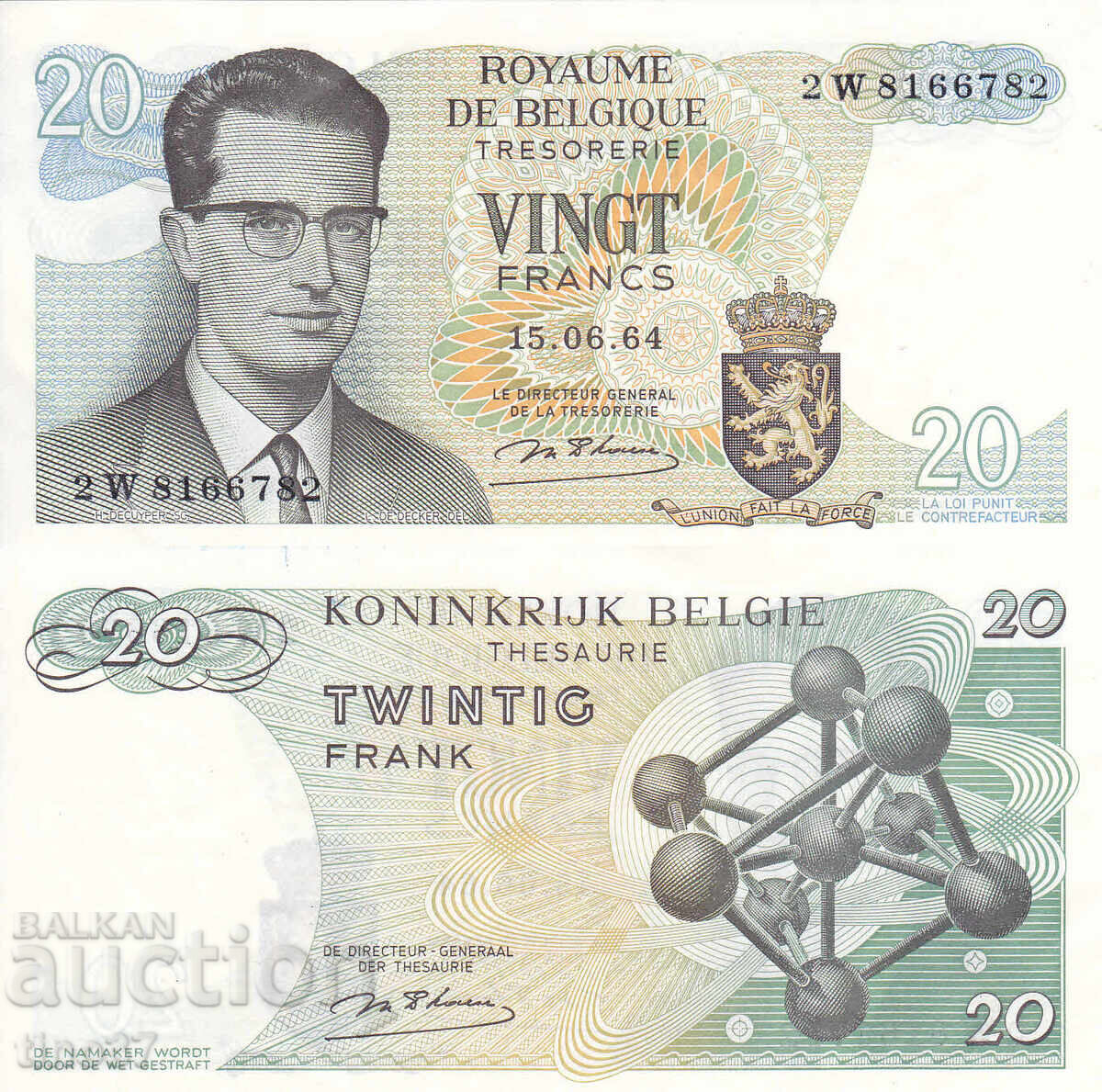 tino37- BELGIUM - 20 FRANC - 1964- XF