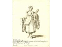 СТАРА ГРАВЮРА - 1757 - ЖЕНА АРХИПЕЛАГА КОСТЮМ - ОРИГИНАЛ .