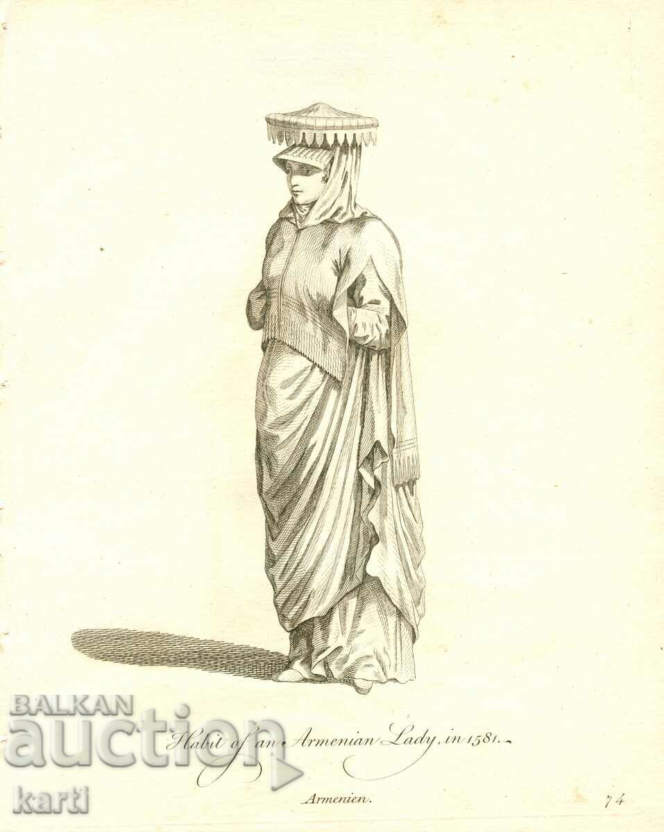 OLD ENGRAVING - 1757 - ARMENIAN WOMAN - COSTUME - ORIGINAL