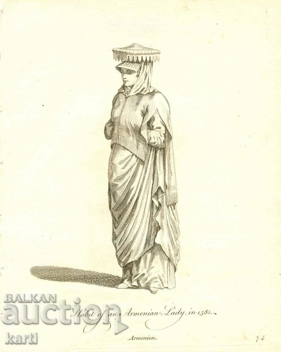 GRAVURĂ VECHE - 1757 - FEMEIE ARMEANĂ - COSTUM - ORIGINAL GRAVURĂ VECHE - 1757 - FEMEIE ARMEANĂ - COSTUM - ORIGINAL
