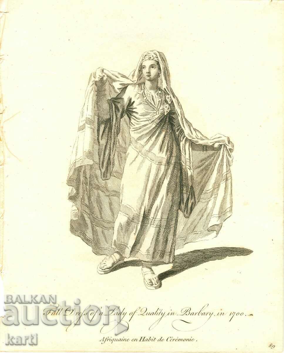 OLD ENGRAVING - 1757 - WOMAN FROM N. AFRICA COSTUME - ORIGINAL OLD ENGRAVING - 1757 - WOMAN FROM N. AFRICA COSTUME - ORIGINAL