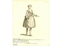 СТАРА ГРАВЮРА - 1757 - ЖЕНА ОТ НУРЕНБЕРГ КОСТЮМ - ОРИГИНАЛ .