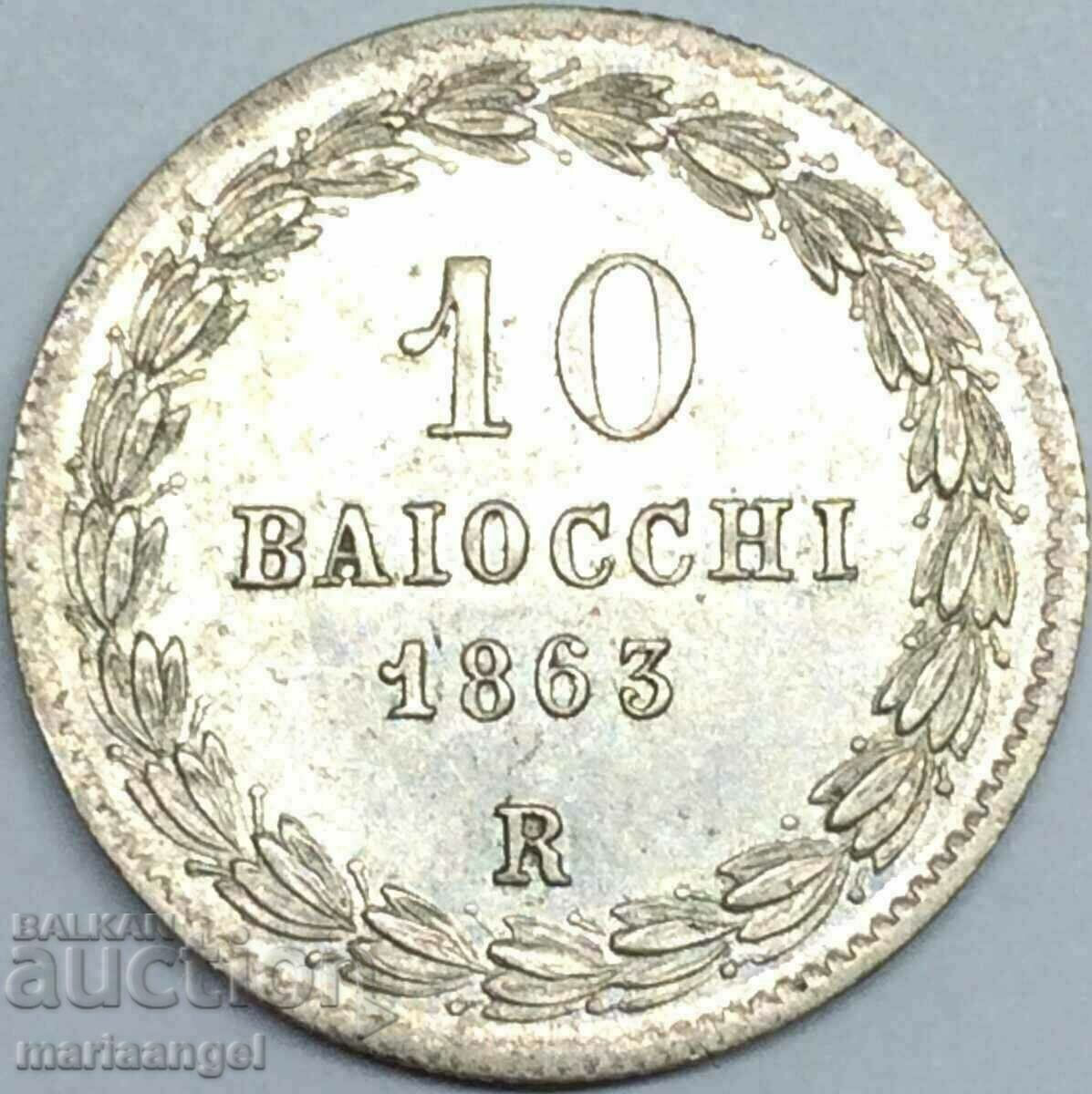 10 байочи 1863 Ватикан R - Рим папа Пий IX сребро