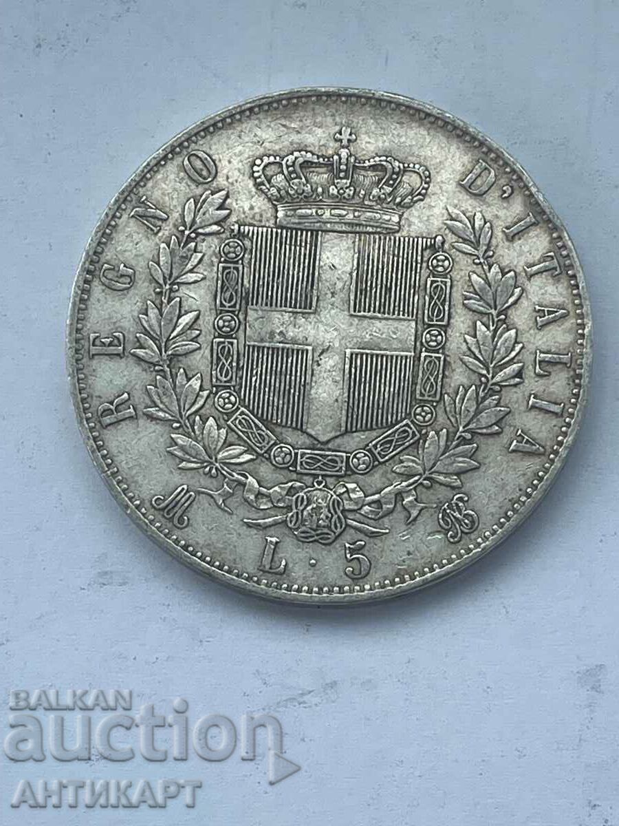 monedă de argint 5 lire Italia 1875 argint