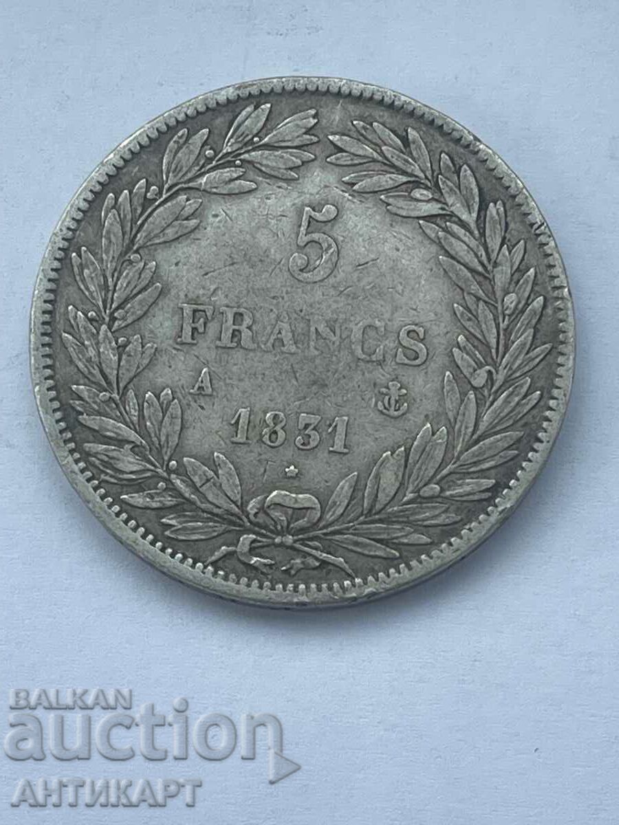 silver coin 5 francs France 1831 silver