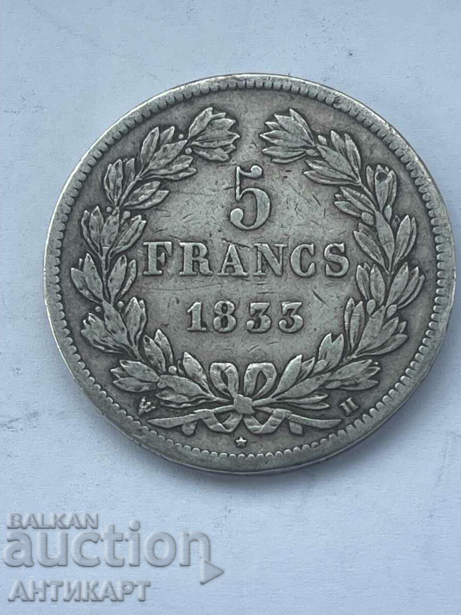 moneda de argint 5 franci Franta 1833 H argint