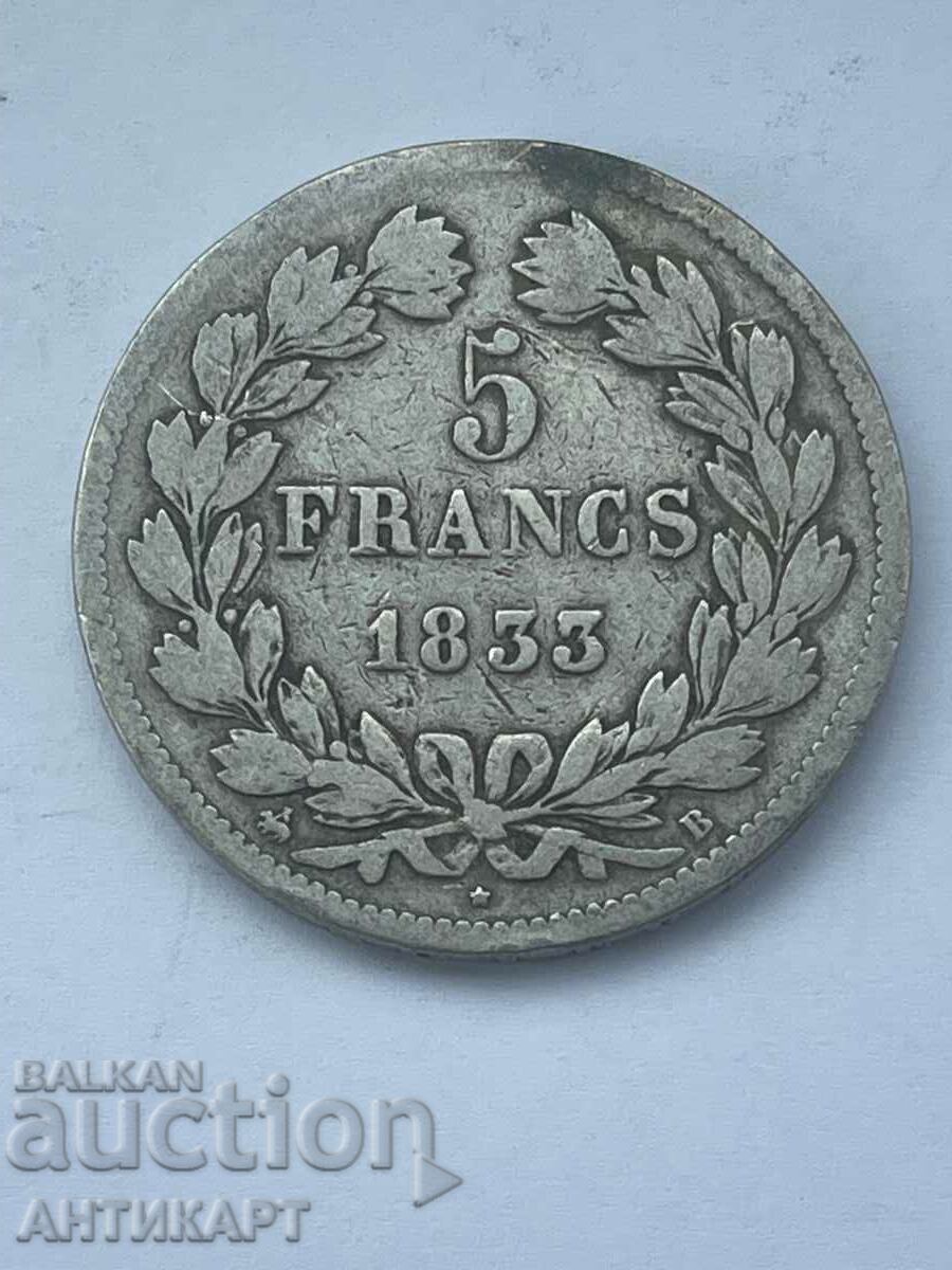 monedă de argint 5 franci Franța 1833 argint