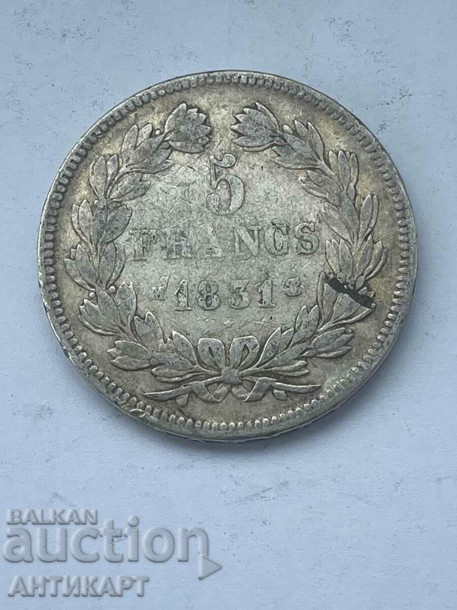 silver coin 5 Francs France 1831 M silver