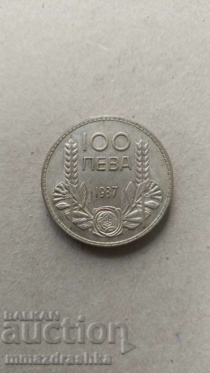 100 BGN 1937, argint, stare excelentă