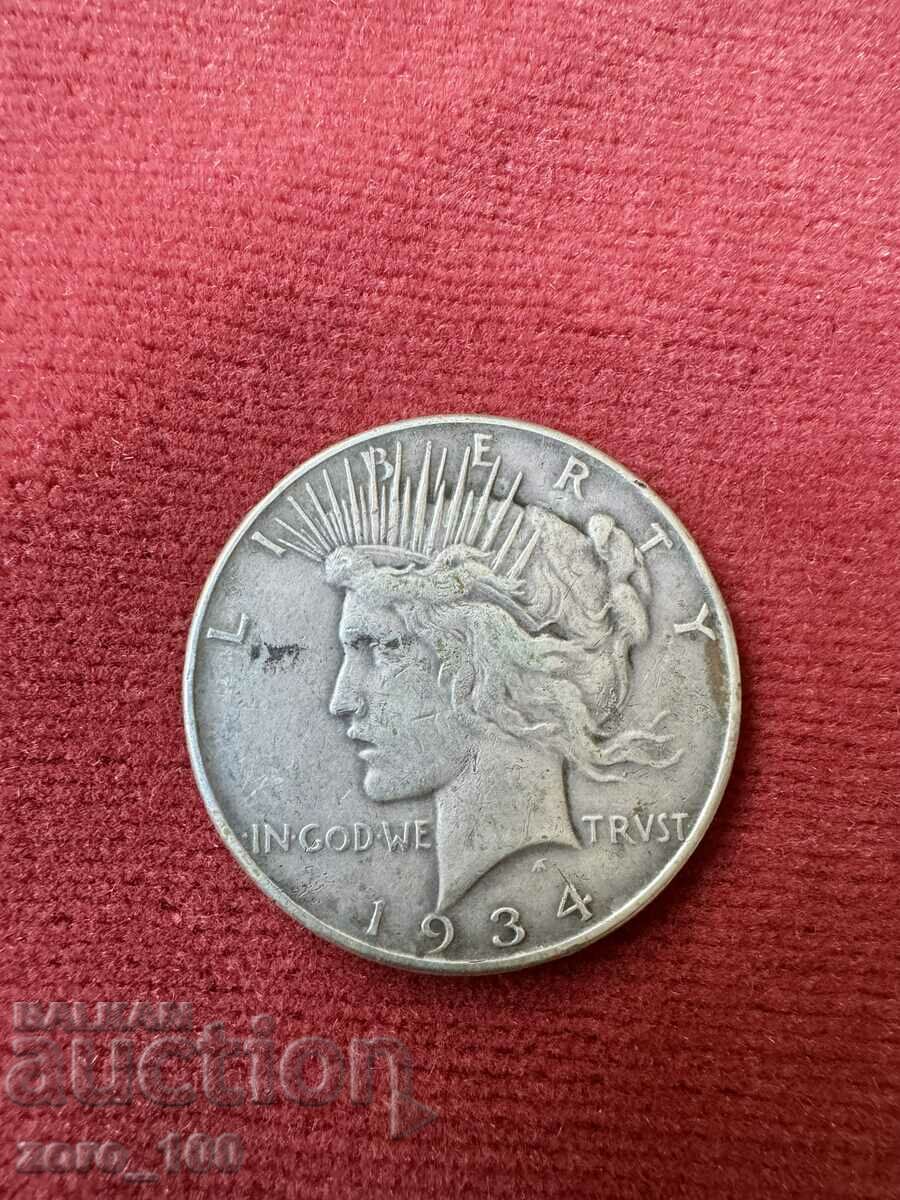 1 DOLLAR, 1934 silver