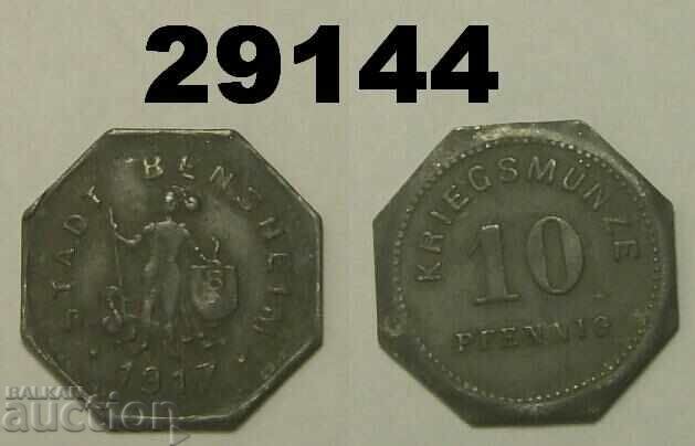 Bensheim 10 pfennig 1917 Цинк