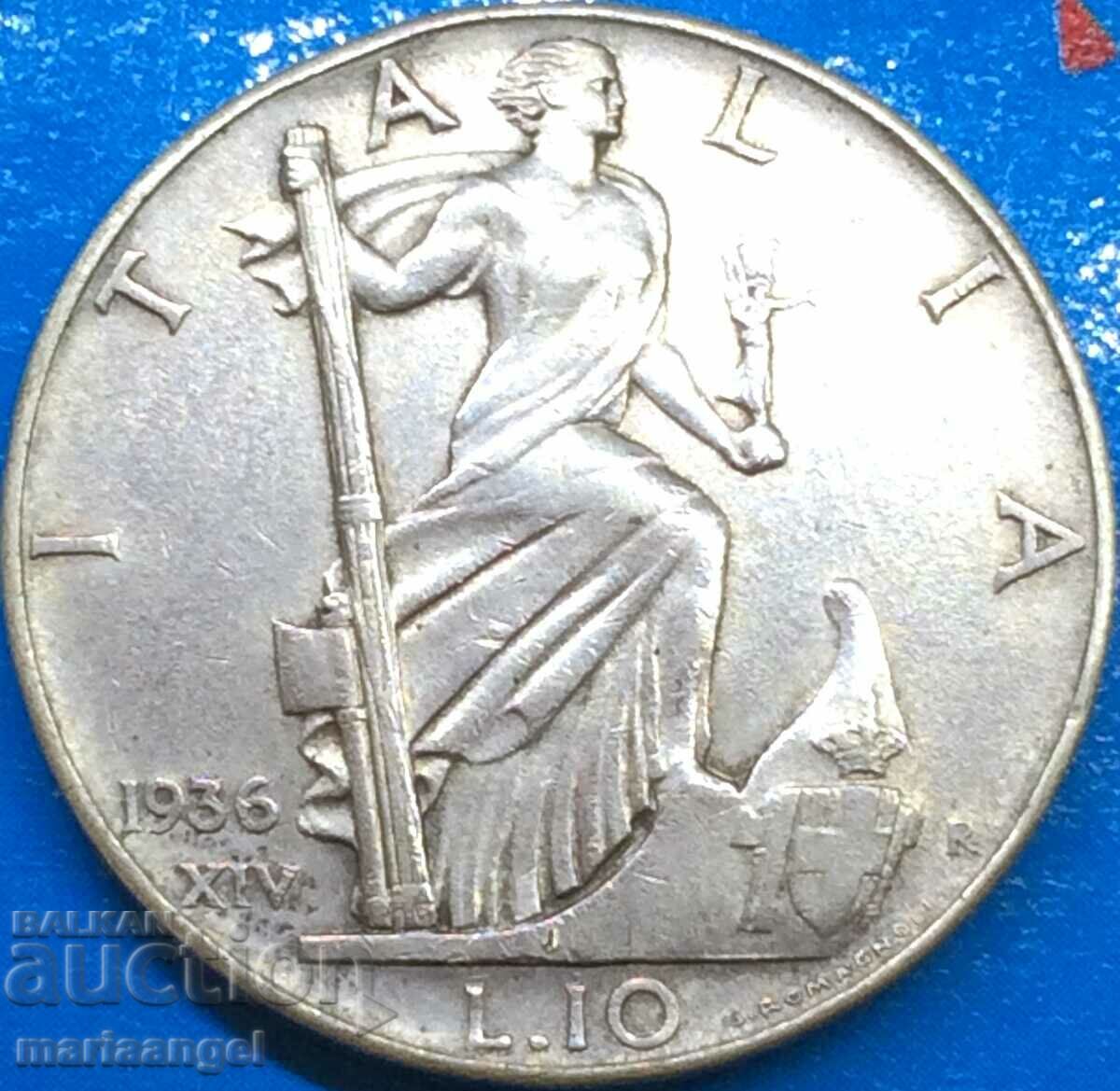 10 Lire 1936 Italia Victor Emmanuel II 27mm UNC Argint