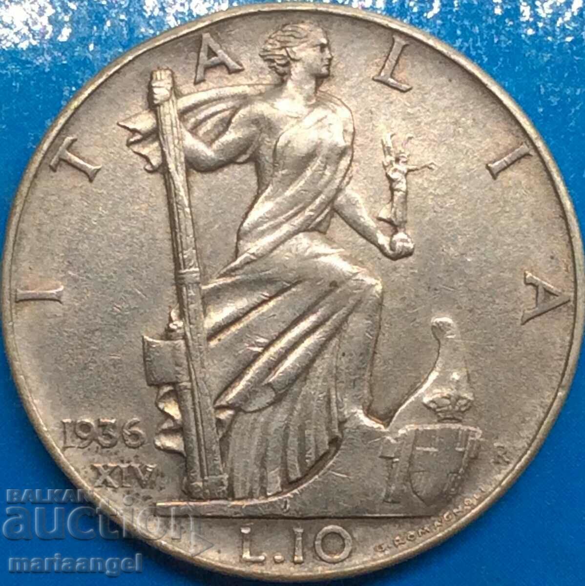 10 Lira 1936 Italy Victor Emmanuel II 27mm UNC Silver