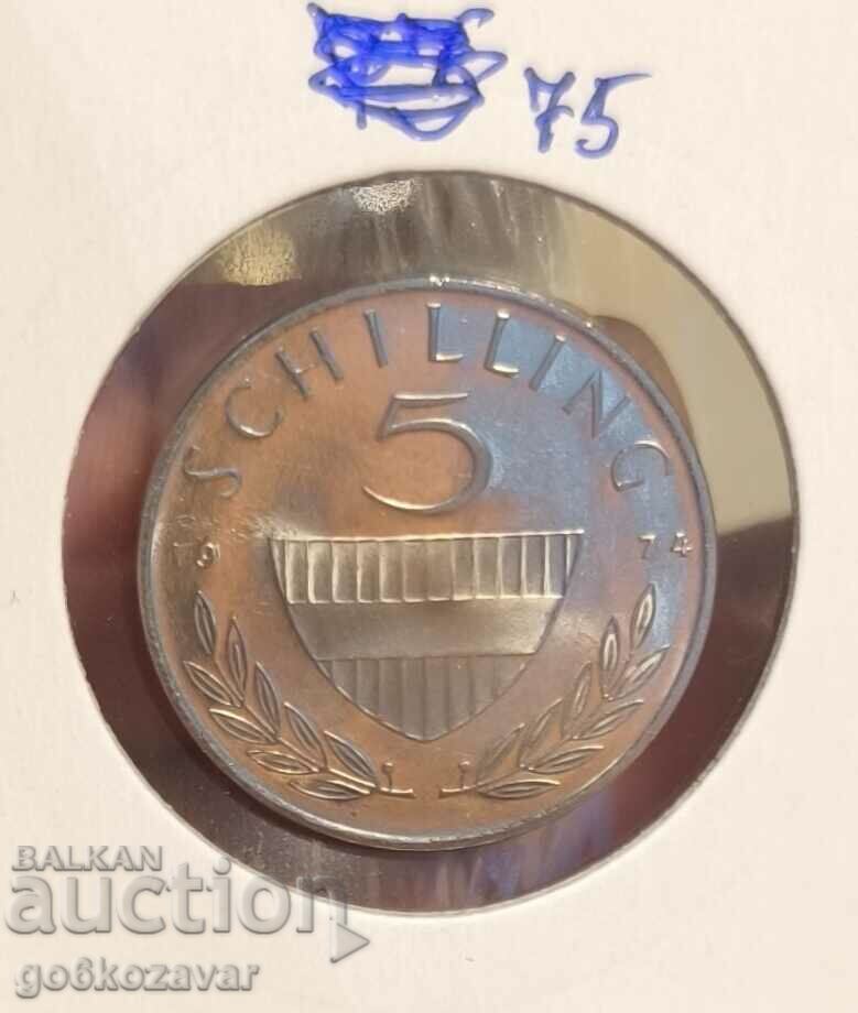 Австрия 5 шилинга 1974г  Proof UNC От Фишек !