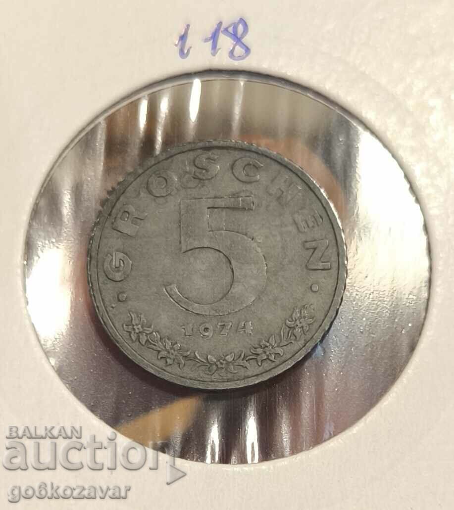 Austria 5 Groscha 1974 UNC Zinc De la Fishtek !