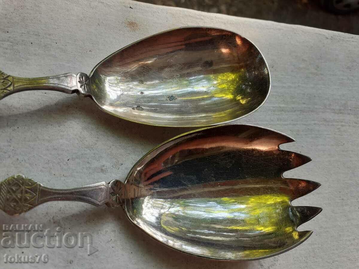 Αγγλικά επάργυρα σκεύη σαλάτας με σημάδια - 6 Αγγλικά επάργυρα σκεύη σαλάτας με σημάδια - 6