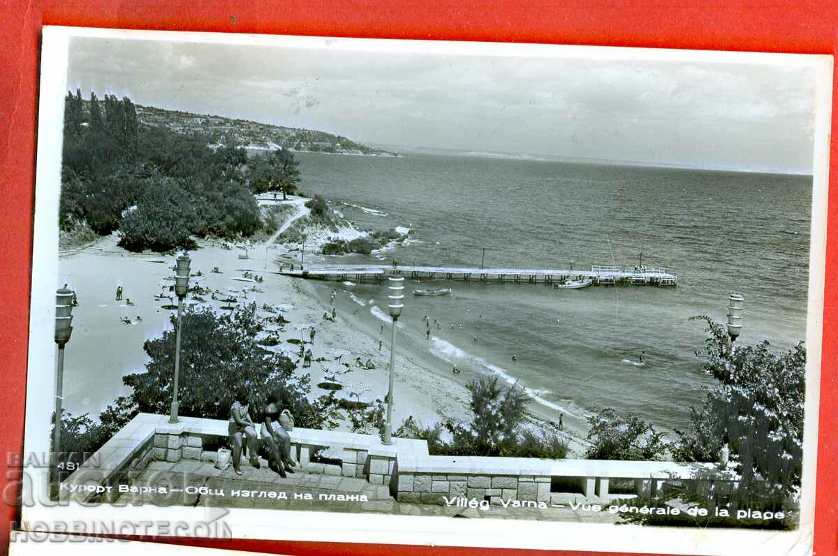 TRAVELED CARD GDR VARNA GENERAL VIEW OF THE BEACH - 1960