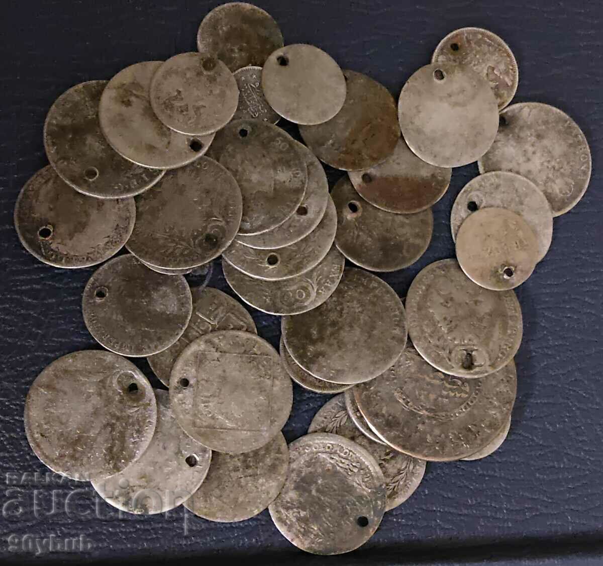 Silver coins with holes 36 pcs. -163g.