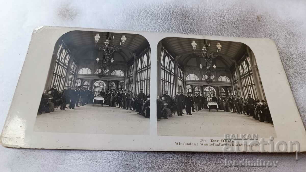 Стереокартичка Der Rhein Wiesbaden Wandelhalle 1903