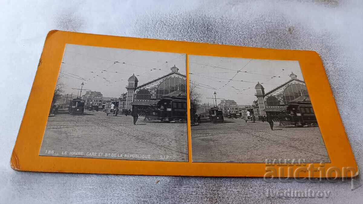 Стереокартичка Le Havre Gare et B'de la Republique