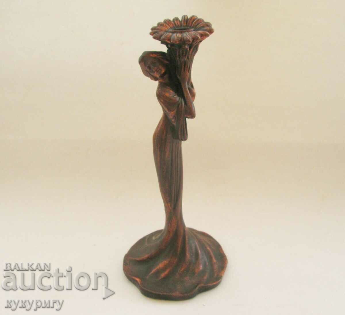 Old Russian USSR figural copper Art Nouveau candlestick