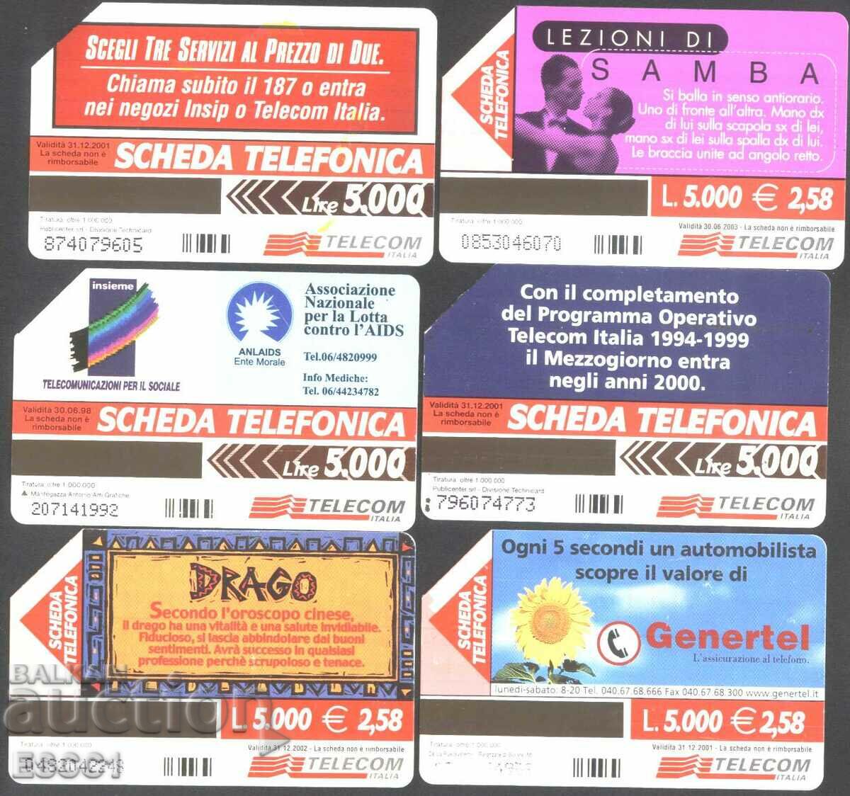 6 phono cards 1998 2001 2002 2003 from Italy FC73 - FC78 with price 3.60 BGN | € 1.84 6 phono cards 1998 2001 2002 2003 from Italy FC73 - FC78 with price 3.60 BGN | € 1.84