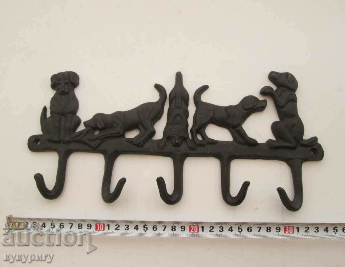 Old metal cast iron wall hanger with cast iron dogs - 6 Old metal cast iron wall hanger with cast iron dogs - 6