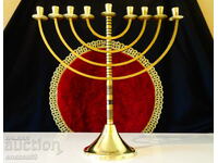 Jewish candlestick, menorah for 9 candles, brass.