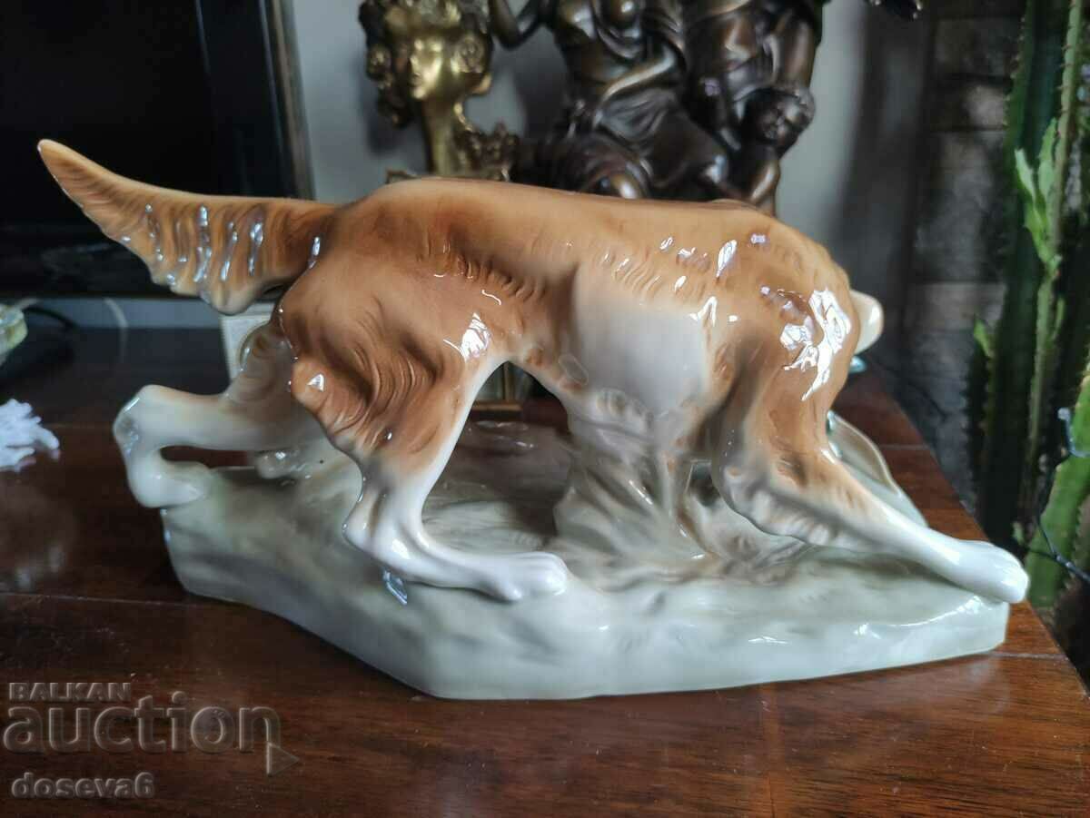 Vintage Royal Dux Glazed Hunting Dog Figurine - 6 Vintage Royal Dux Glazed Hunting Dog Figurine - 6