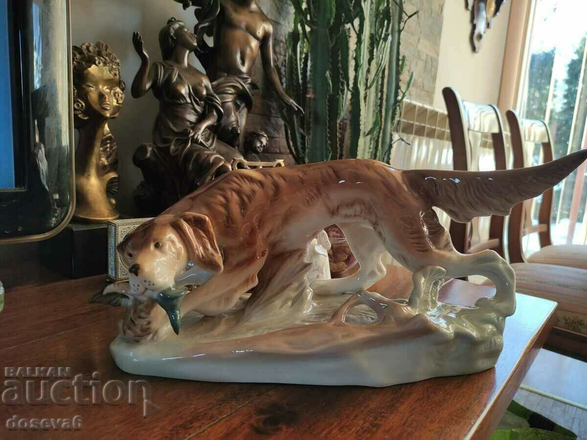 Vintage Royal Dux Glazed Hunting Dog Figurine