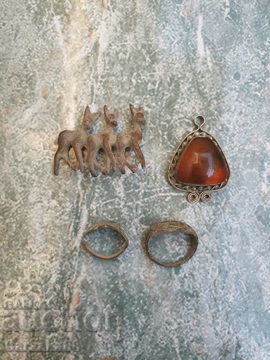 Old bronze brooch Sarni Rings and pendant