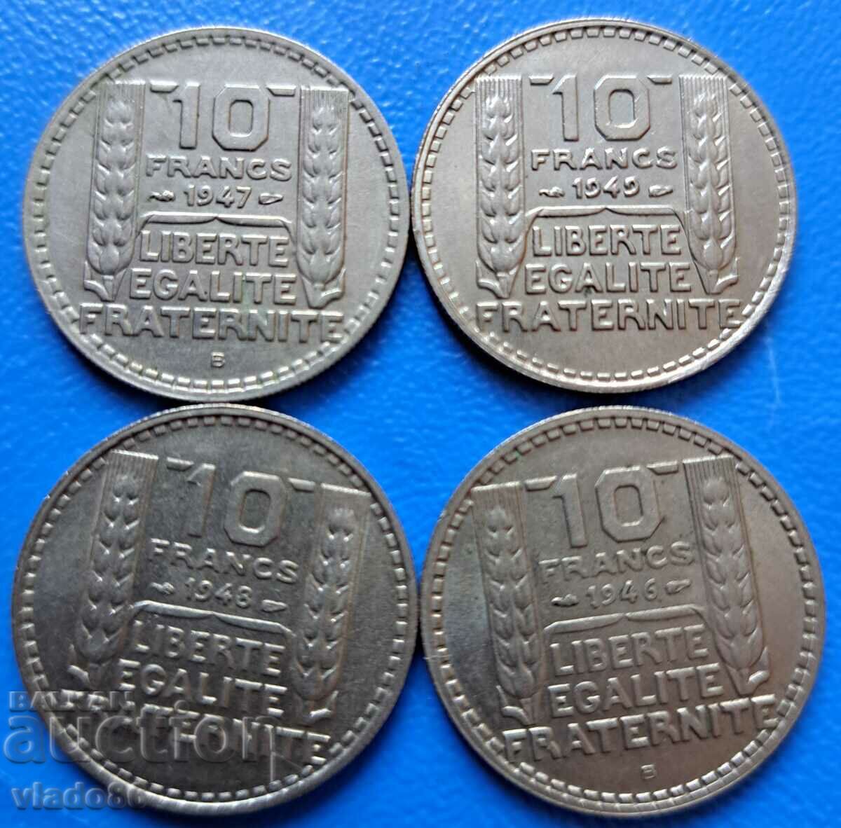 10 francs 1946, 47, 48 and 1949