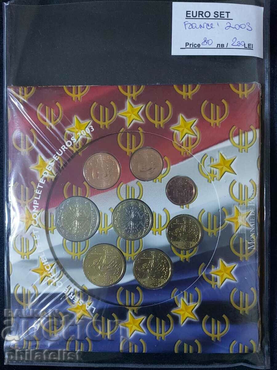 Franța 2003 -Setul complet de euro bancar de la 1 cent la 2 euro