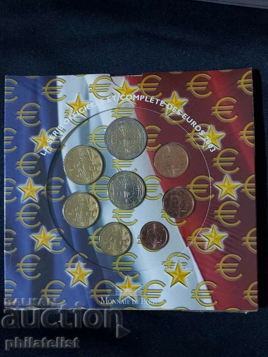 Franța 2003 -Setul complet de euro bancar de la 1 cent la 2 euro