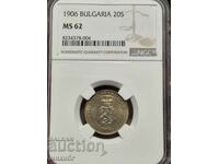 20 σεντς 1906 MS62 NGC