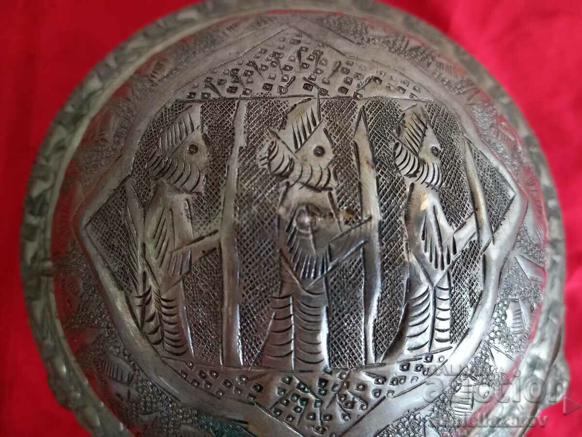 Auction Large Antique Silver Plated PERSIAN Caviar DISH, Sweet Auction Large Antique Silver Plated PERSIAN Caviar DISH, Sweet
