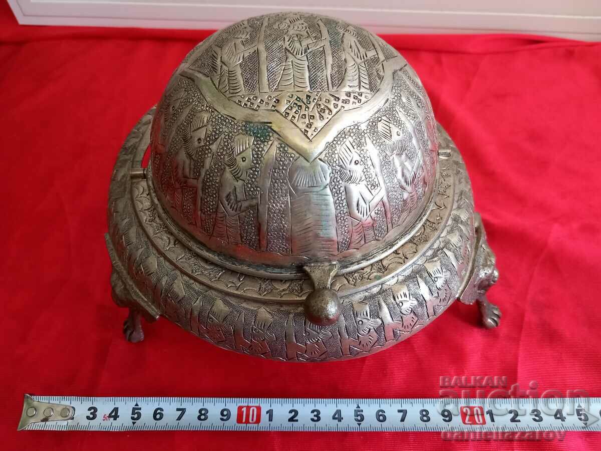 Large Antique Silver Plated PERSIAN Caviar DISH, Sweet - 7 Large Antique Silver Plated PERSIAN Caviar DISH, Sweet - 7