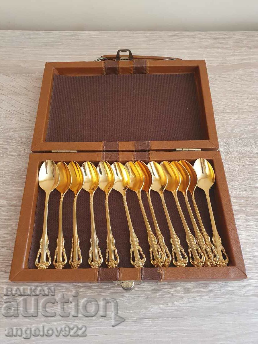 13 coffee spoons with gold plating!