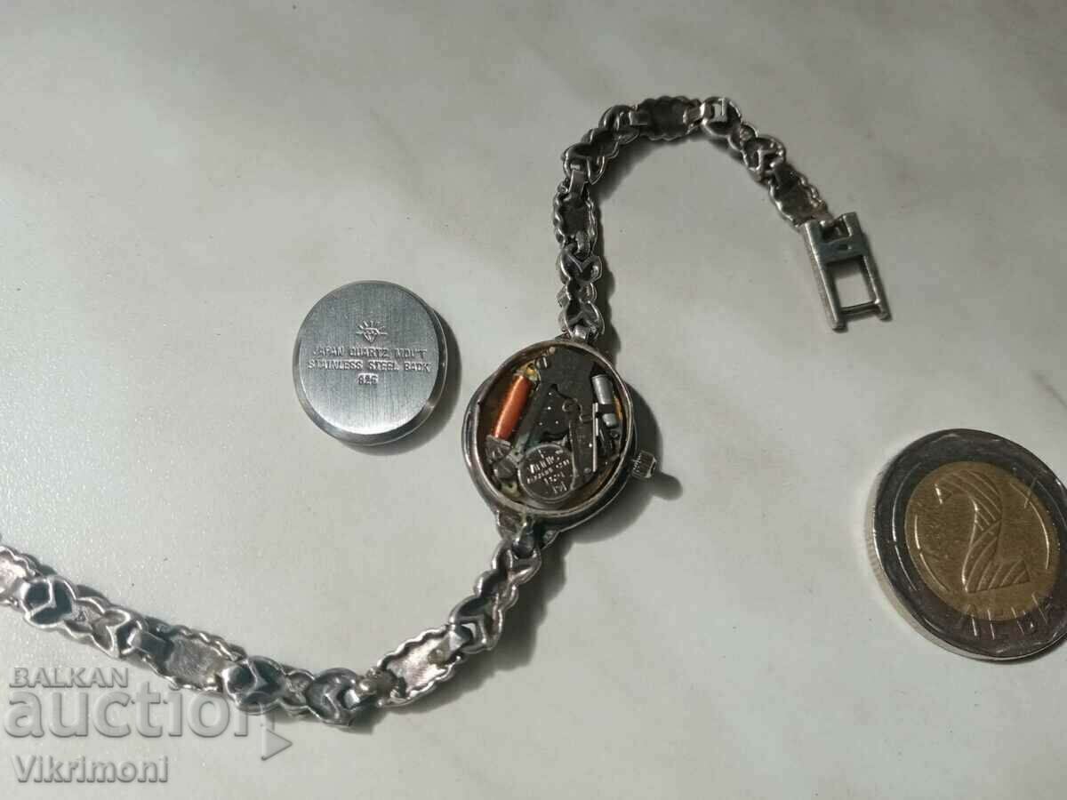 Auction Silver and marcasite, marked, clock, from aunt's dresser Auction Silver and marcasite, marked, clock, from aunt's dresser