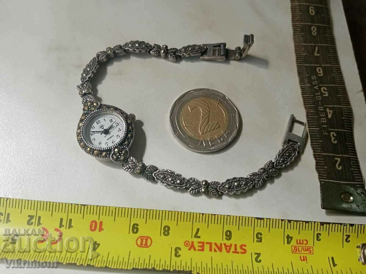 Silver and marcasite, marked, clock, from aunt's dresser - 5 Silver and marcasite, marked, clock, from aunt's dresser - 5