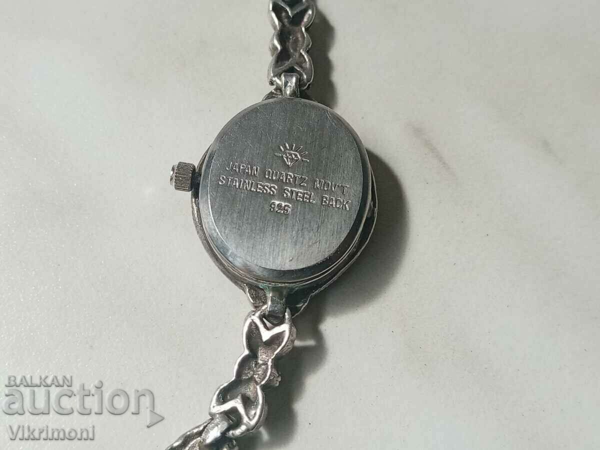 Silver and marcasite, marked, clock, from aunt's dresser - 6 Silver and marcasite, marked, clock, from aunt's dresser - 6