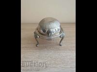 Silver-plated metal container with a closing lid