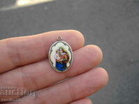 OLD VIRGIN MARY ENAMEL SILVER MEDALLION