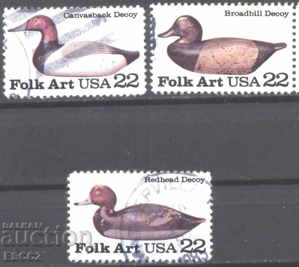 Stamped Stamps Folk Art Birds Ducks 1985 from USA