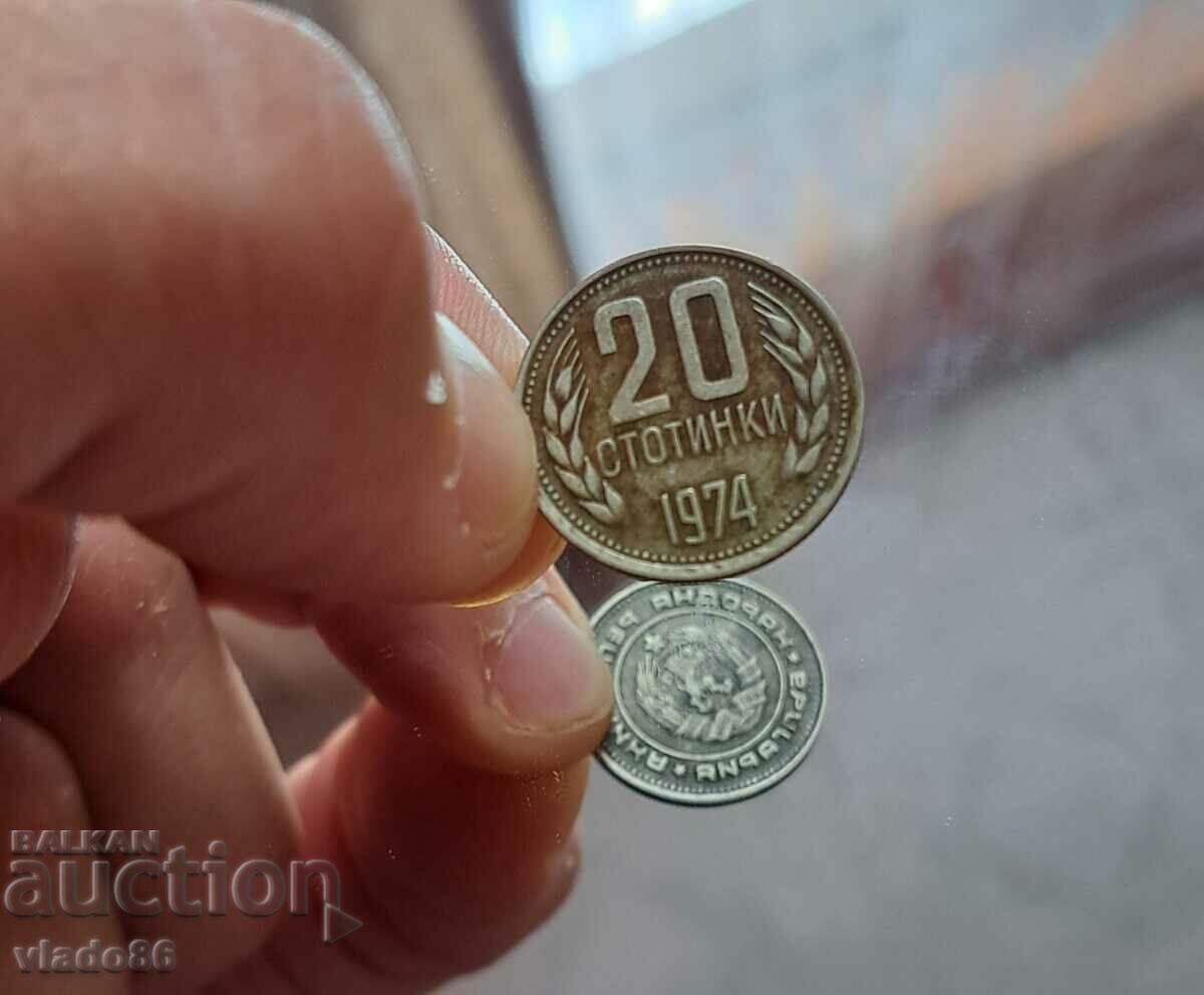 Social coins, cents 1974 with turned reverse