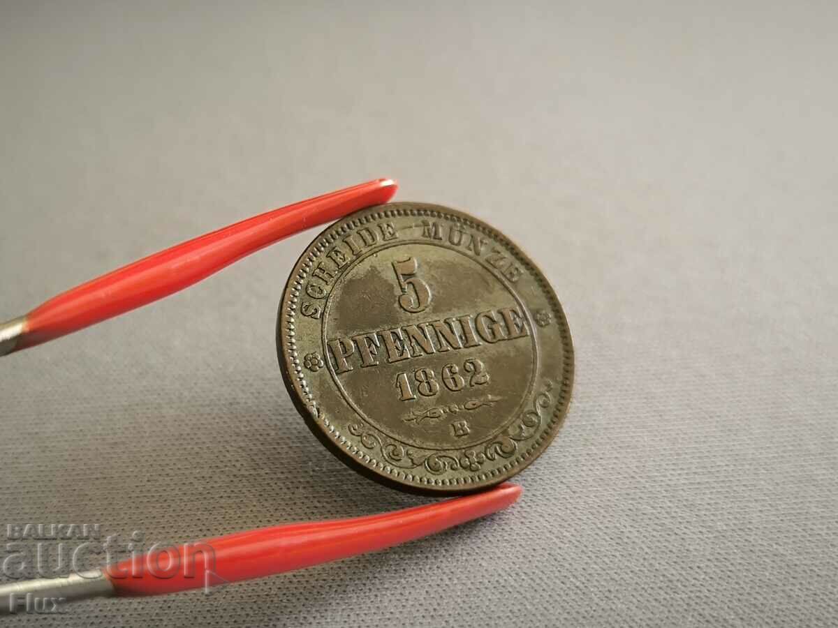 Coin - Germany - 5 Pfennig | 1862; Series B with price 27.00 BGN | € 13.80 Coin - Germany - 5 Pfennig | 1862; Series B with price 27.00 BGN | € 13.80