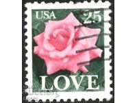 Stamped stamp Love Rose 1988 from the USA