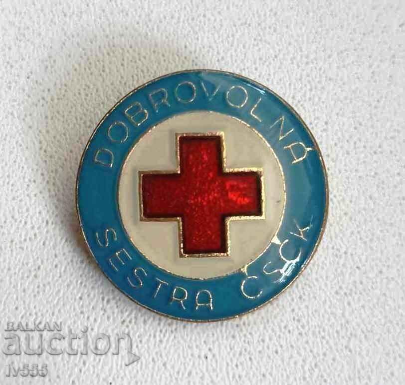 OLD CZECHOSLOVAKIA BADGE - RED CROSS VOLUNTEER SISTER