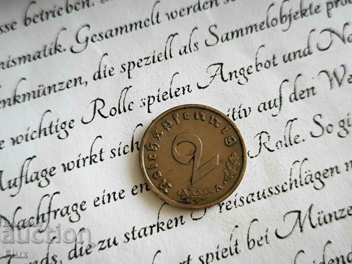 Coin - Third Reich - Germany - 2 Pfennig | 1940; Series A with price 8.00 BGN | € 4.09 Coin - Third Reich - Germany - 2 Pfennig | 1940; Series A with price 8.00 BGN | € 4.09